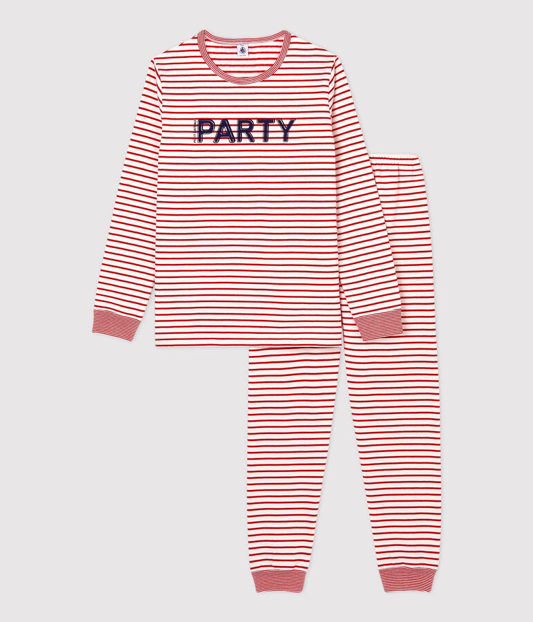 Unisex Red Striped Fleece Pyjamas white/red